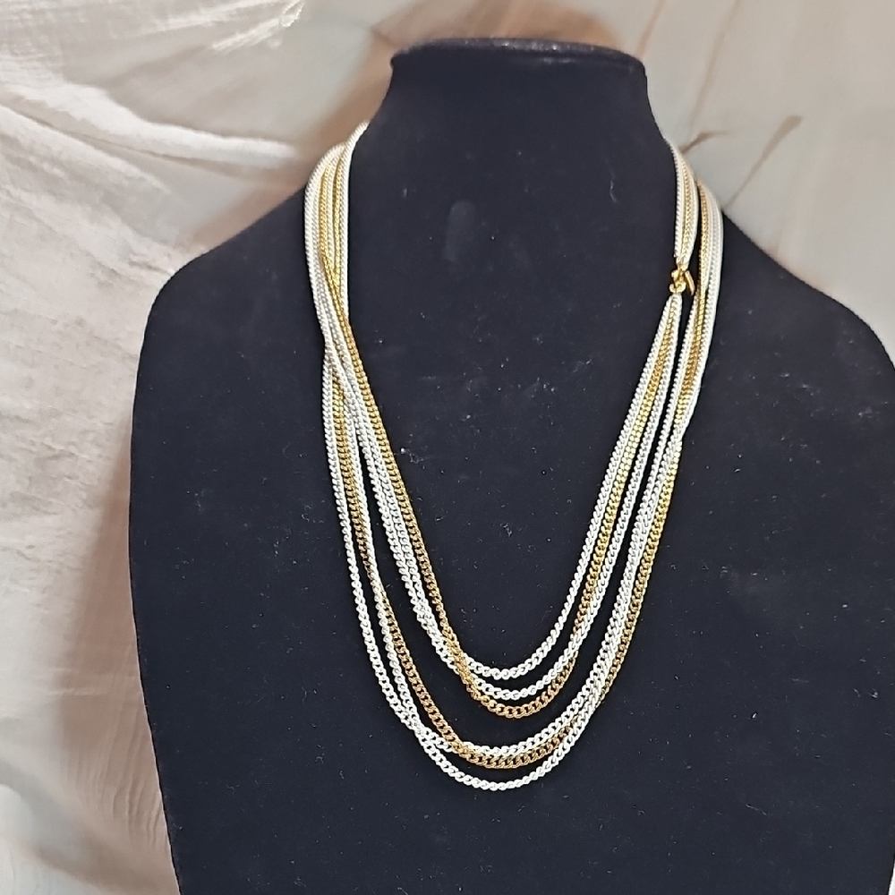 Monet ELegant Gold and White Layered Necklace 27' Drop